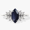 Marquise Blue Sandstone Vintage Engagement Ring with Moissanite Sidestones.