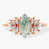 Marquise Moss Agate Vintage Engagement Ring with Moissanite Sidestones