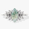 Marquise Moss Agate Vintage Engagement Ring with Moissanite Sidestones