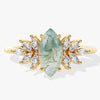 Marquise Moss Agate Vintage Engagement Ring with Moissanite Sidestones