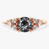 Round Black Rutilated Quartz Engagement Ring with Pear Moissanite Sidestones