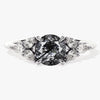 Round Black Rutilated Quartz Engagement Ring with Pear Moissanite Sidestones