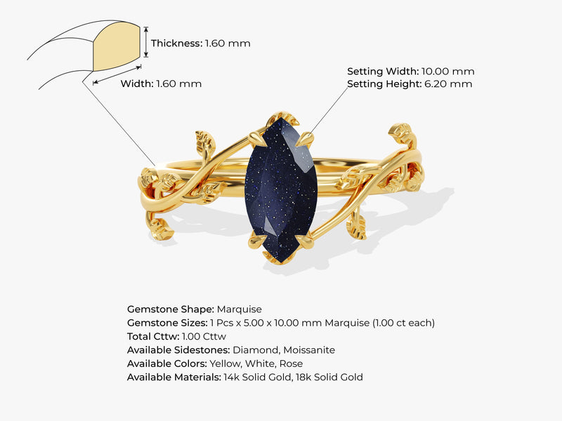 Marquise Blue Sandstone Nature Inspired Engagement Ring.