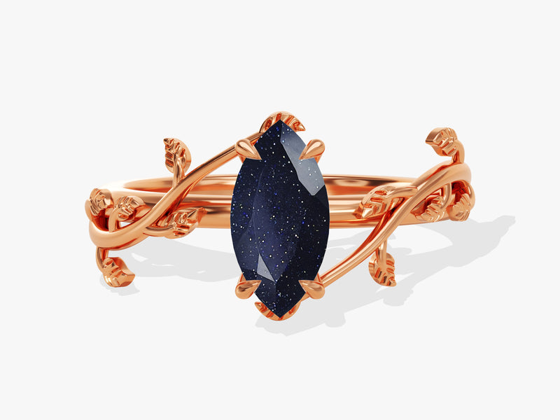 Marquise Blue Sandstone Nature Inspired Engagement Ring.