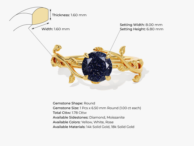 Round Blue Sandstone Nature Inspired Engagement Ring.