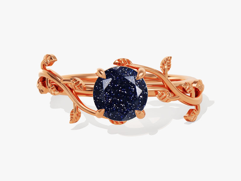 Round Blue Sandstone Nature Inspired Engagement Ring.