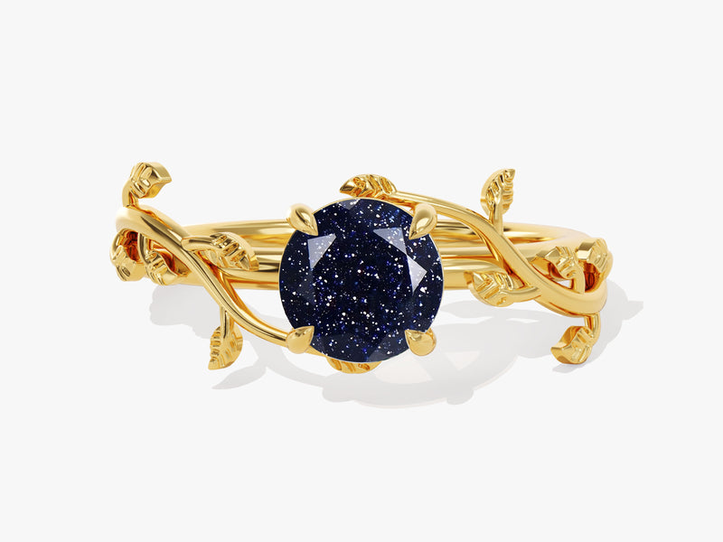 Round Blue Sandstone Nature Inspired Engagement Ring.