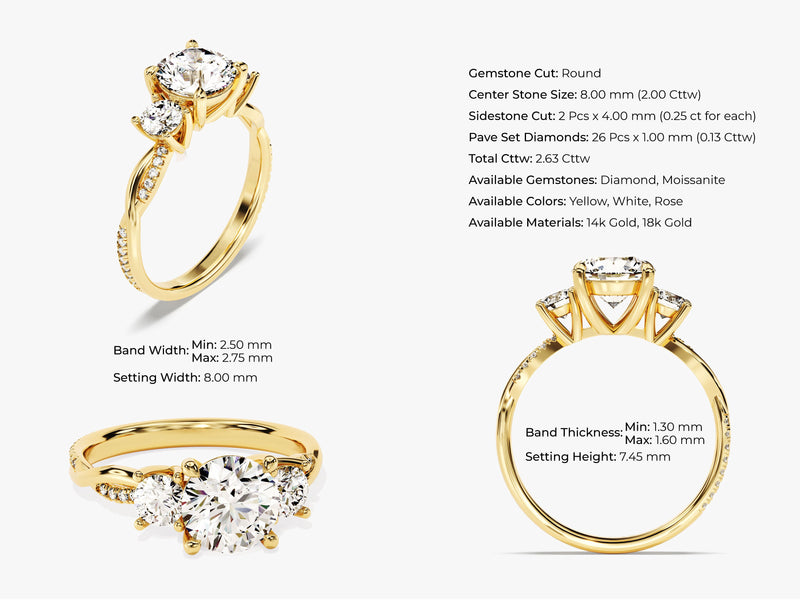 Petite Twisted Vine Three Stone Round Moissanite Engagement Ring (2.50 CT TW)