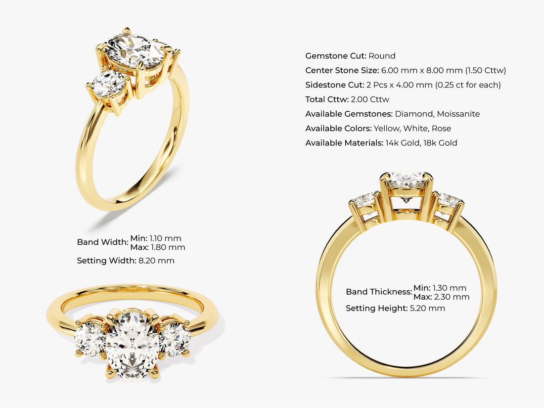 Classic Basket Set Three Stone Oval Moissanite Engagement Ring (2.00 CT TW)