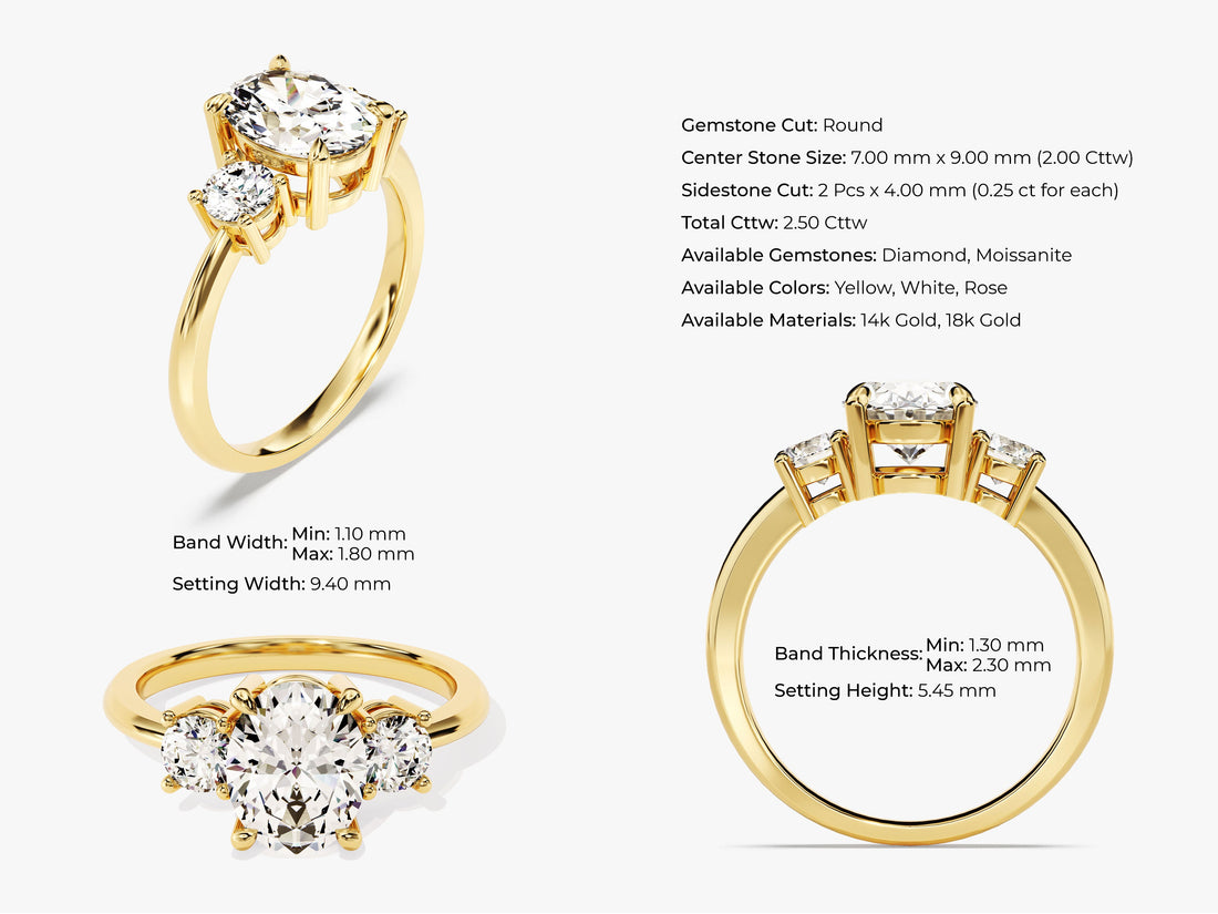 Classic Basket Set Three Stone Oval Moissanite Engagement Ring (2.50 CT TW)