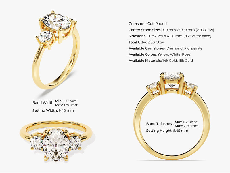 Classic Basket Set Three Stone Oval Moissanite Engagement Ring (2.50 CT TW)