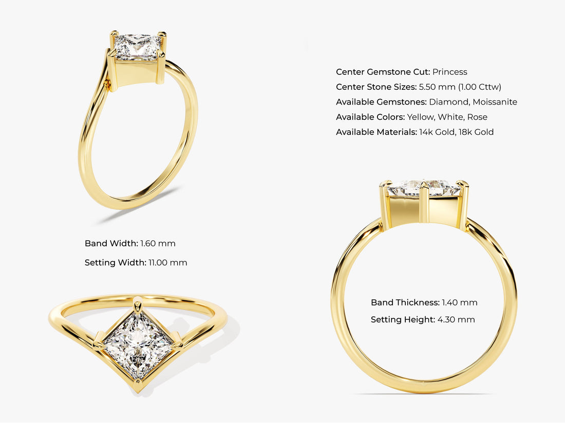 Curved Princess Moissanite Engagement Ring (1.00 CT)