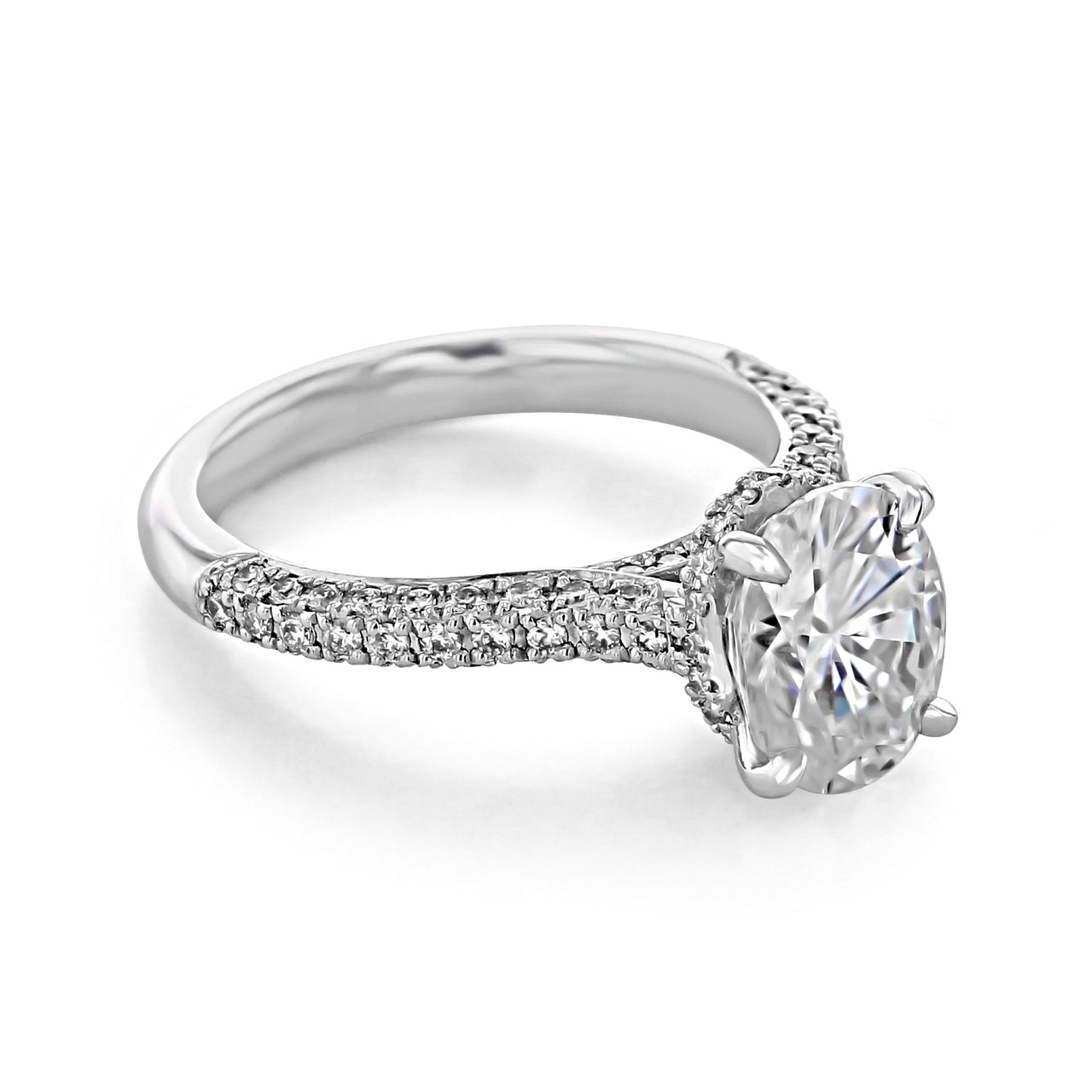 2.38 CT Oval Moissanite Hidden Halo Triple Pave Setting Engagement Ring