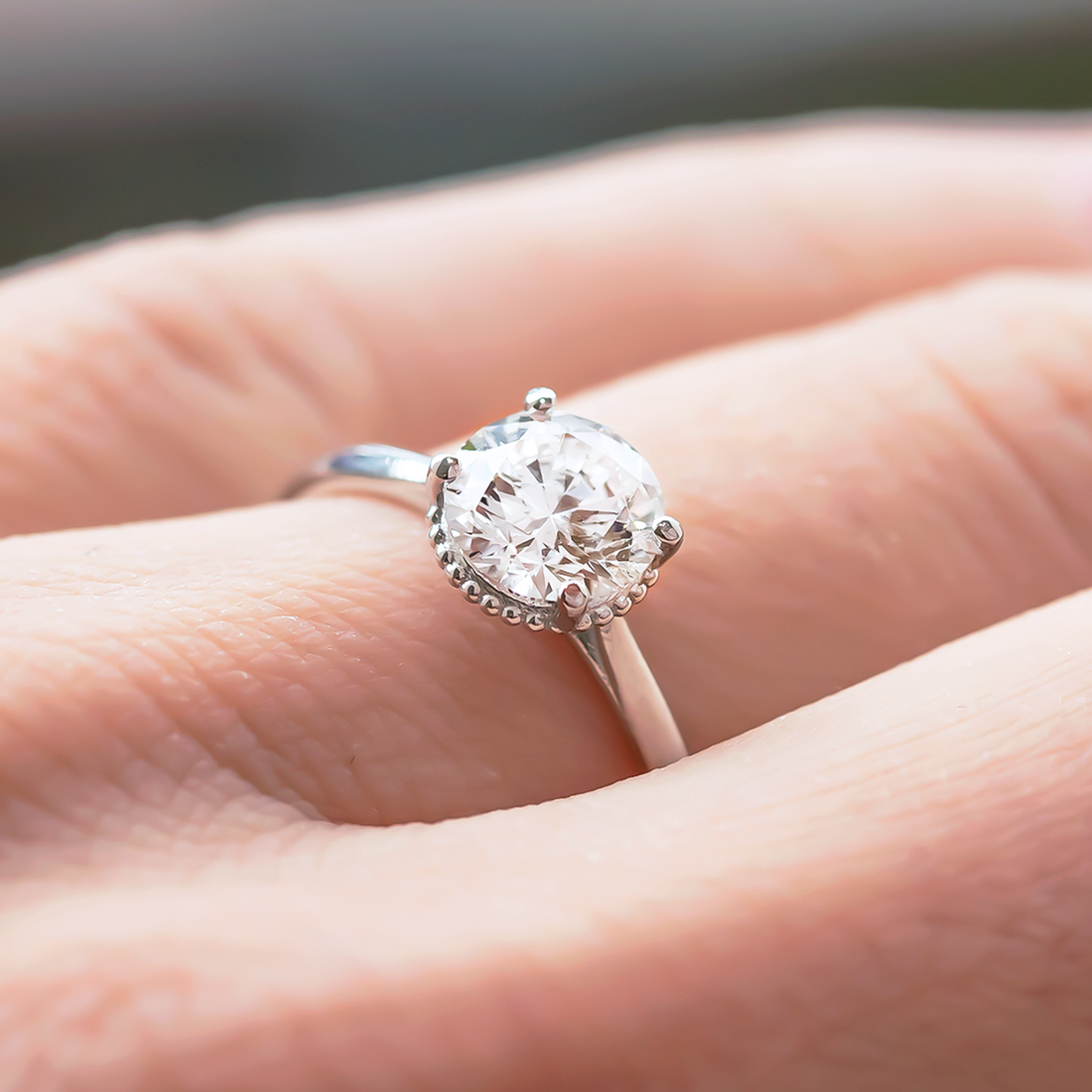 1.0CT Round Cut Milgrain Hidden Halo Style Moissanite Engagement Ring