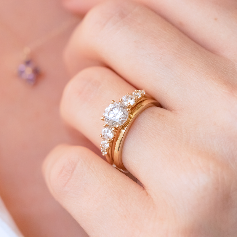 1.45CT Round Cut 5 Stone Style Moissanite Diamond Engagement Ring