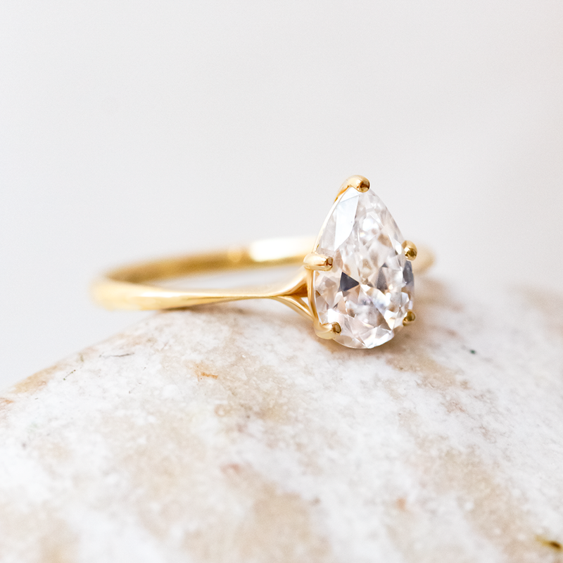 1.33CT Pear Cut Moissanite Engagement Ring in 18K Yellow Gold