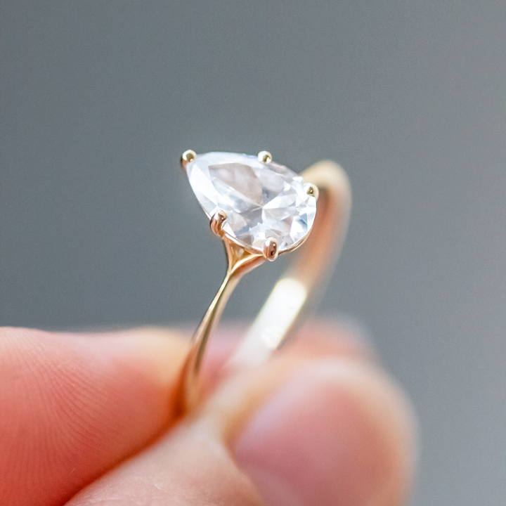 1.93CT Pear Cut Moissanite Solitaire Engagement Ring