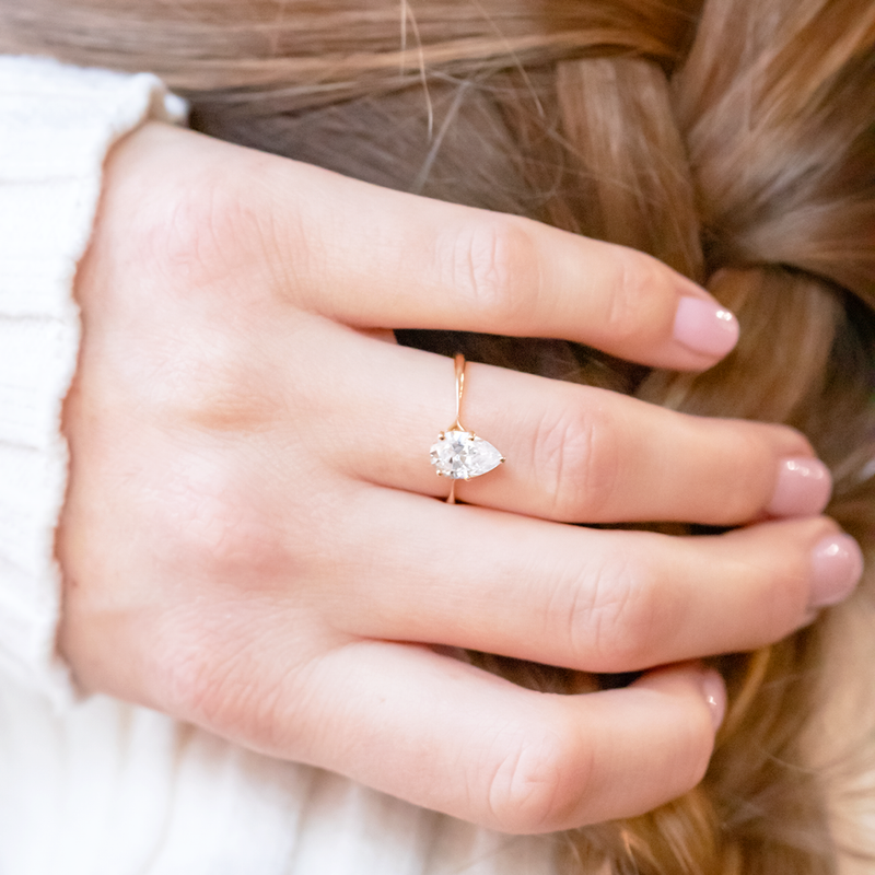 1.33CT Pear Cut Moissanite Engagement Ring in 18K Yellow Gold