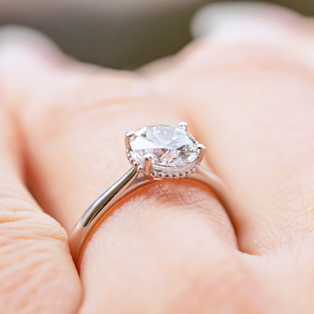 1.0CT Round Cut Milgrain Hidden Halo Style Moissanite Engagement Ring