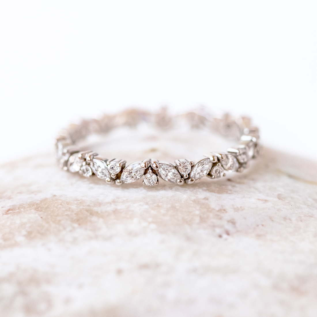 0.95ctw Marquise and Round Cut Half Eternity Wedding Band
