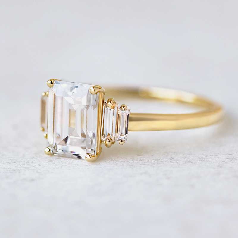 1.60CT Emerald Cut Moissanite 3 Stone Engagement Ring