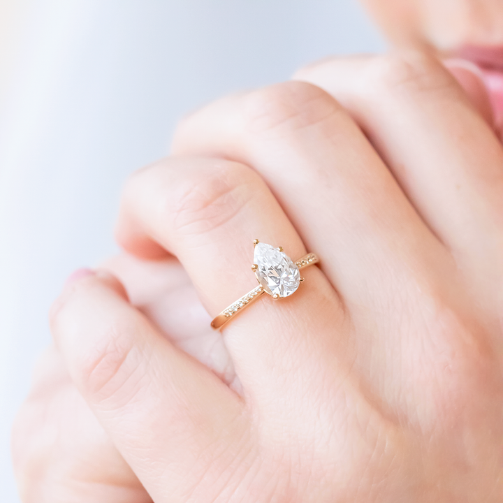 1.33CT Pear Cut Pave Set Moissanite Engagement Ring