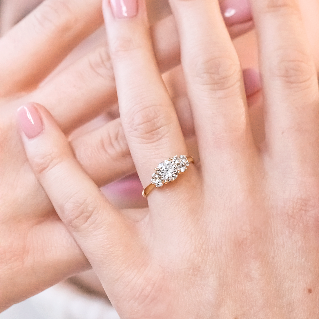 1.0CT Round Cut Cluster Style Moissanite Engagement Ring