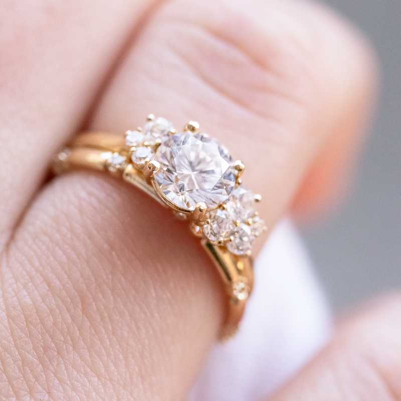 1.0CT Round Cut Cluster Style Moissanite Engagement Ring