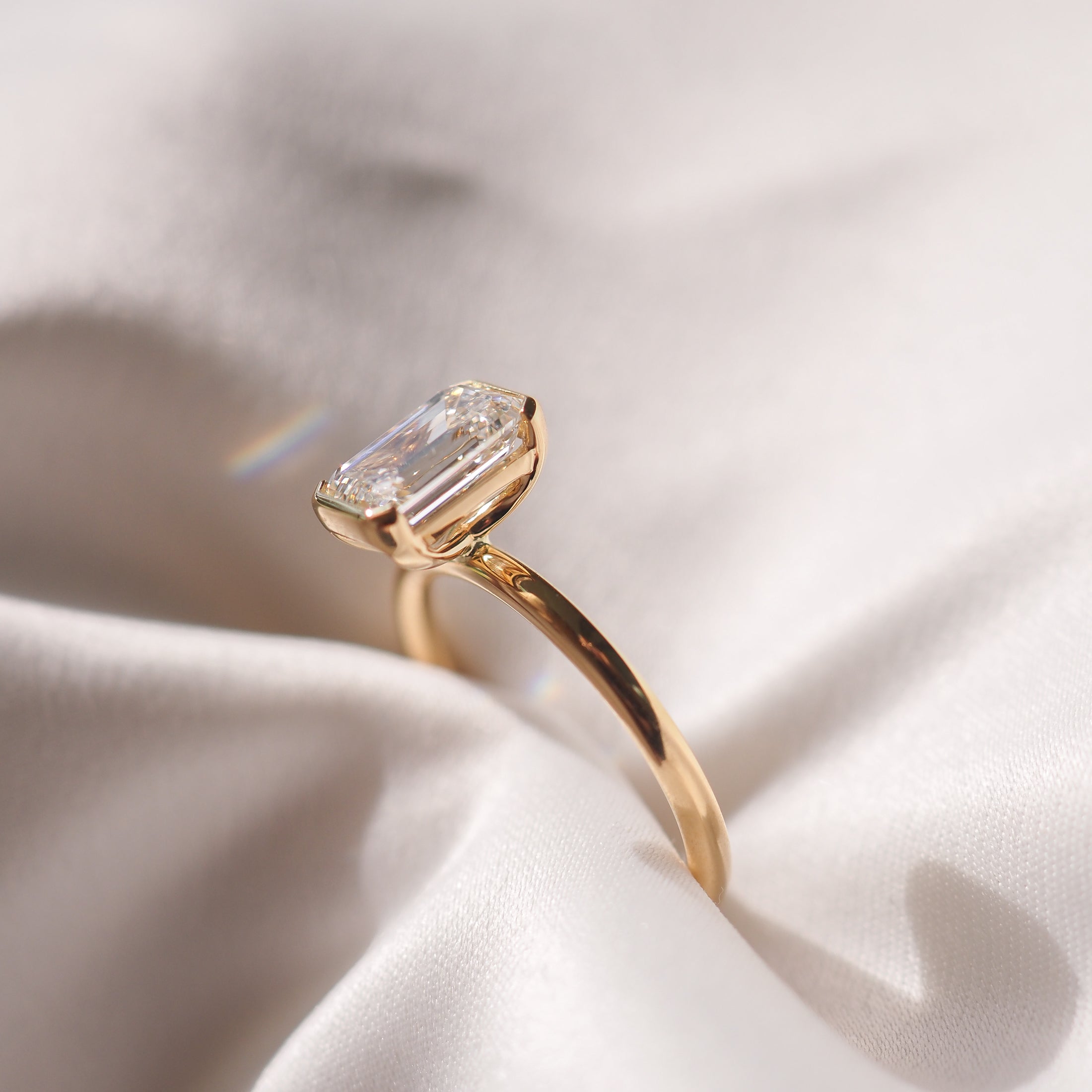 1.50 -2.50 Carats Emerald Shaped CVD Diamond Bezel Solitaire Style Engagement Ring