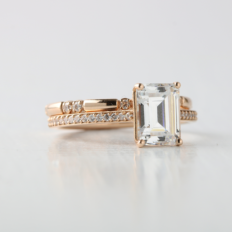 1.60CT Emerald Cut Solitaire Pave Setting Moissanite Engagement Ring