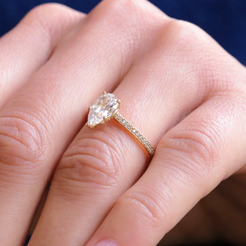 1.33CT Pear Cut Minimalist Pave Setting Moissanite Engagement Ring