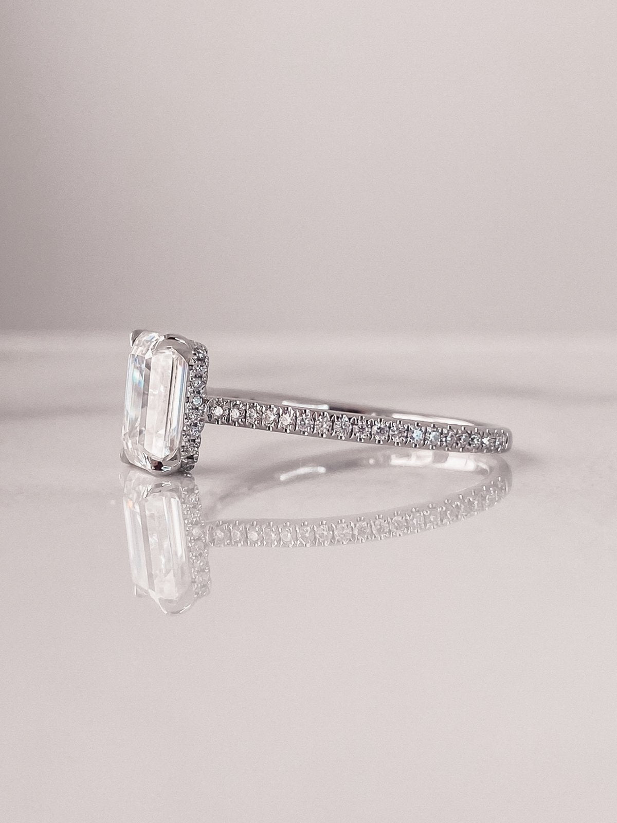 2.0 CT Emerald Cut Moissanite Hidden Halo Engagement Ring