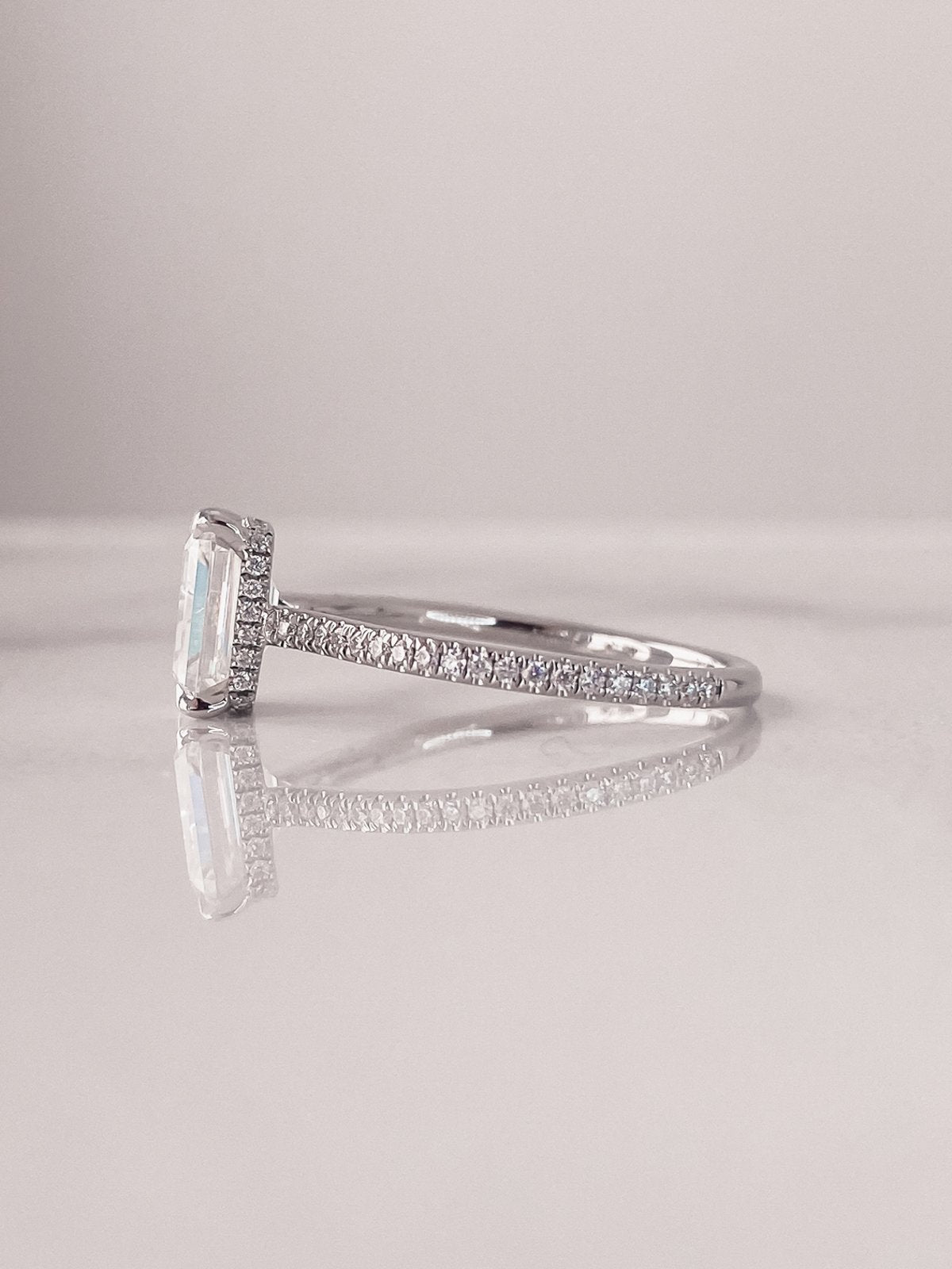 2.0 CT Emerald Cut Moissanite Hidden Halo Engagement Ring