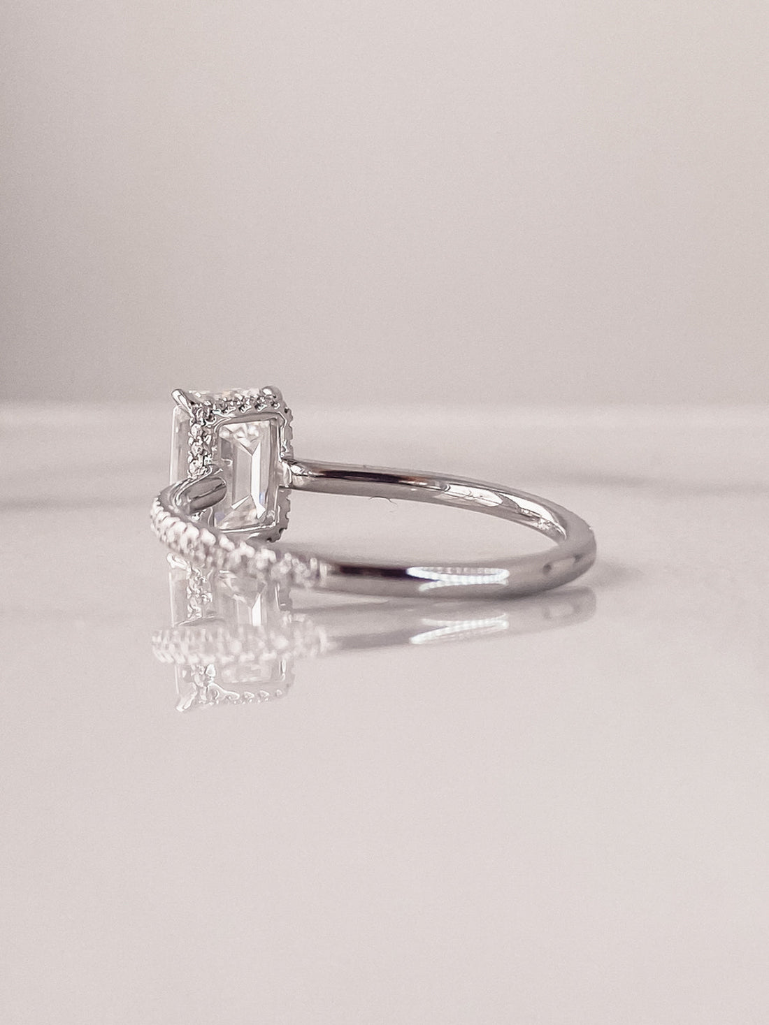 1.50 CT-3.50 CT Emerald  CVD Diamond Hidden Halo Pave Setting Engagement Ring