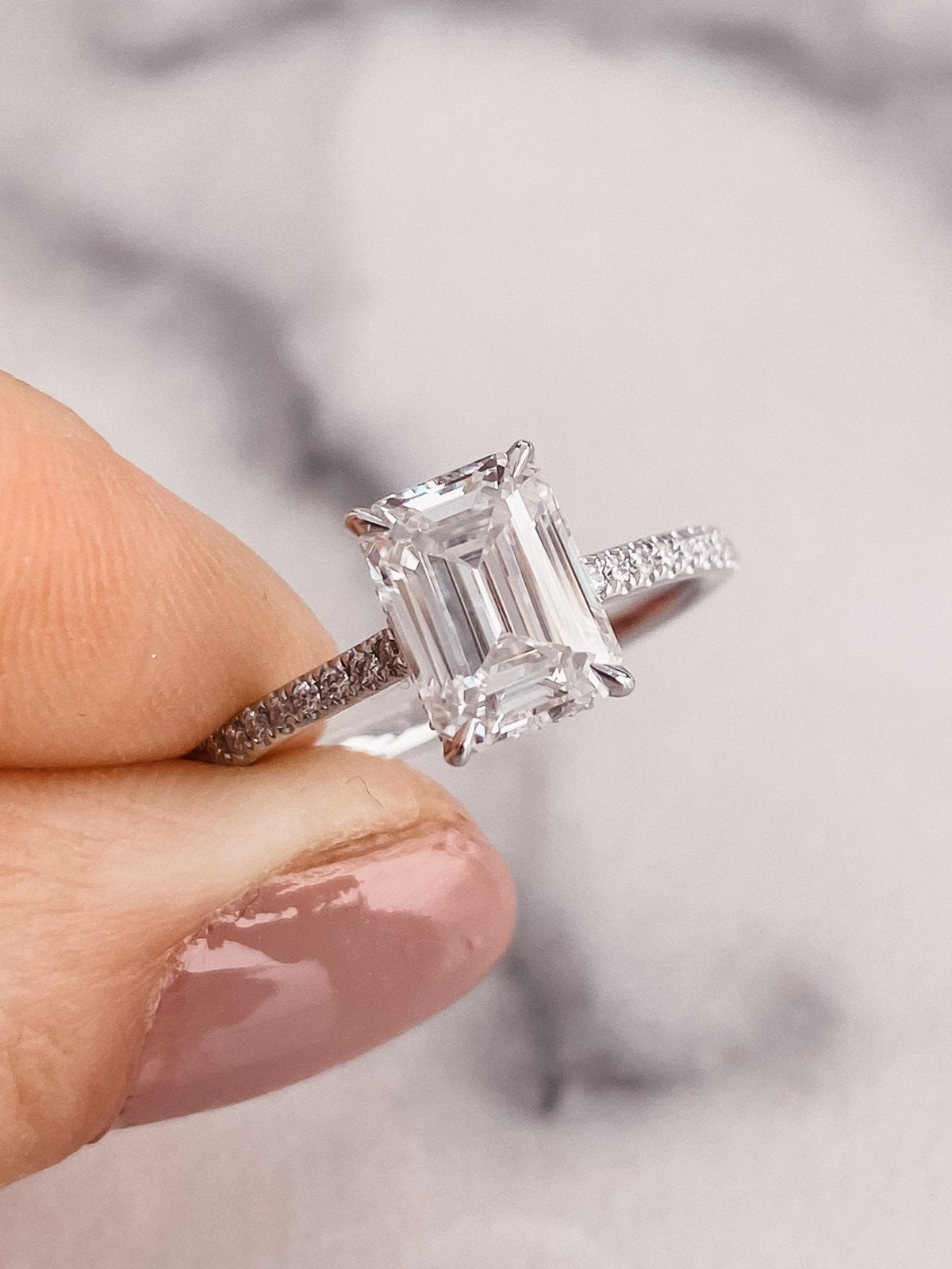 2.0 CT Emerald Cut Moissanite Hidden Halo Engagement Ring
