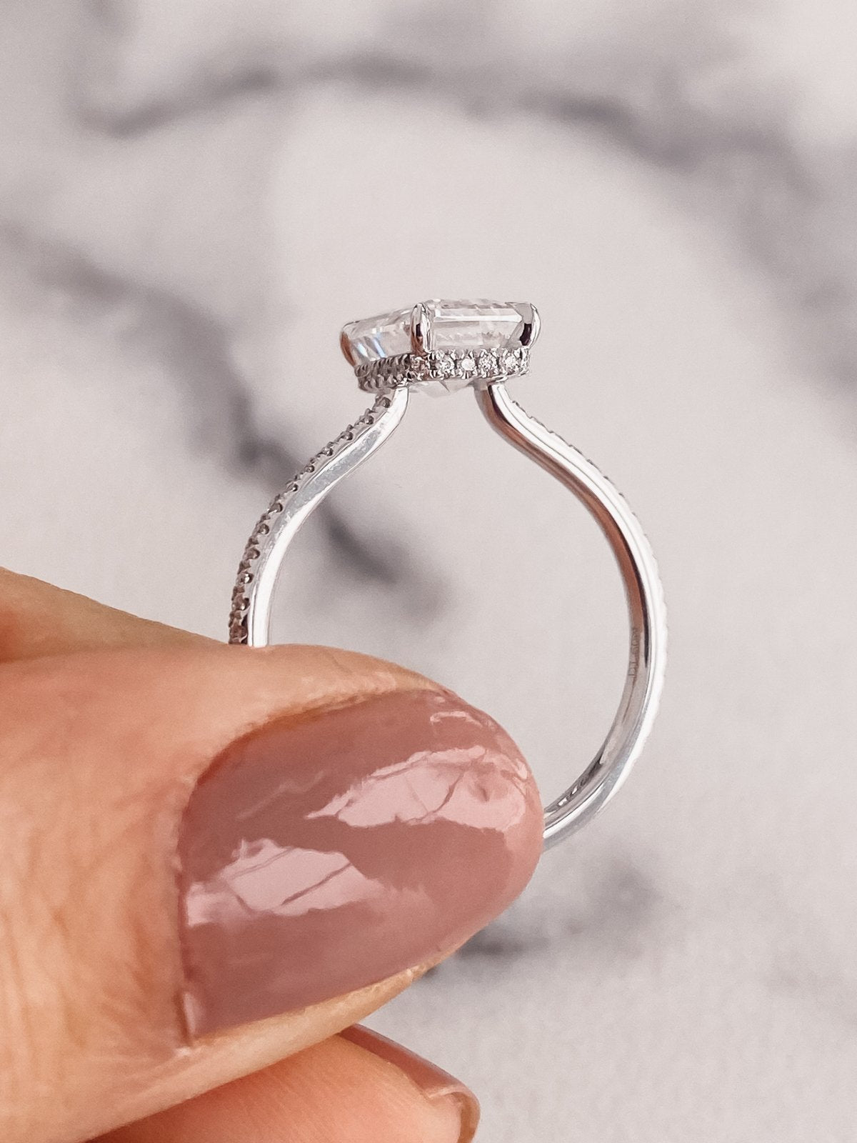 2.0 CT Emerald Cut Moissanite Hidden Halo Engagement Ring