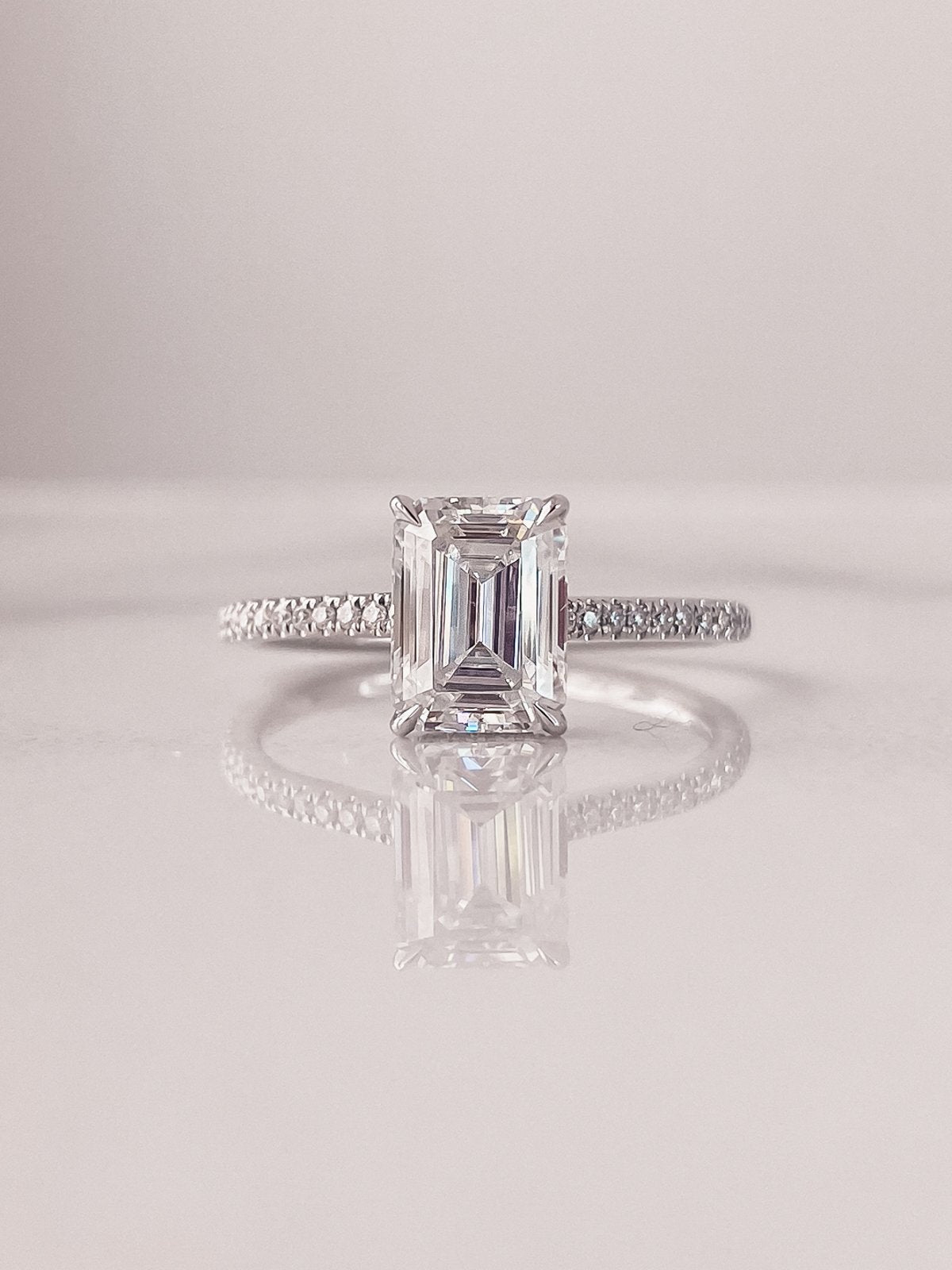 2.0 CT Emerald Cut Moissanite Hidden Halo Engagement Ring