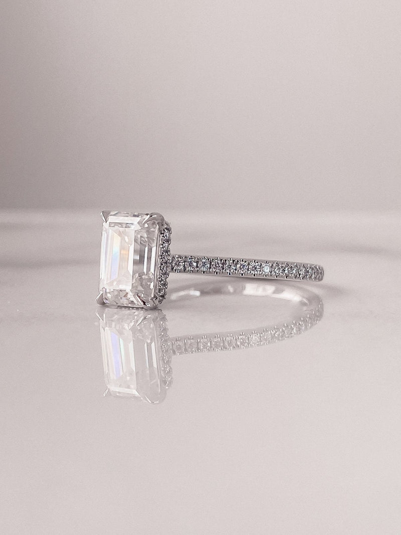 2.0 CT Emerald Cut Moissanite Hidden Halo Engagement Ring