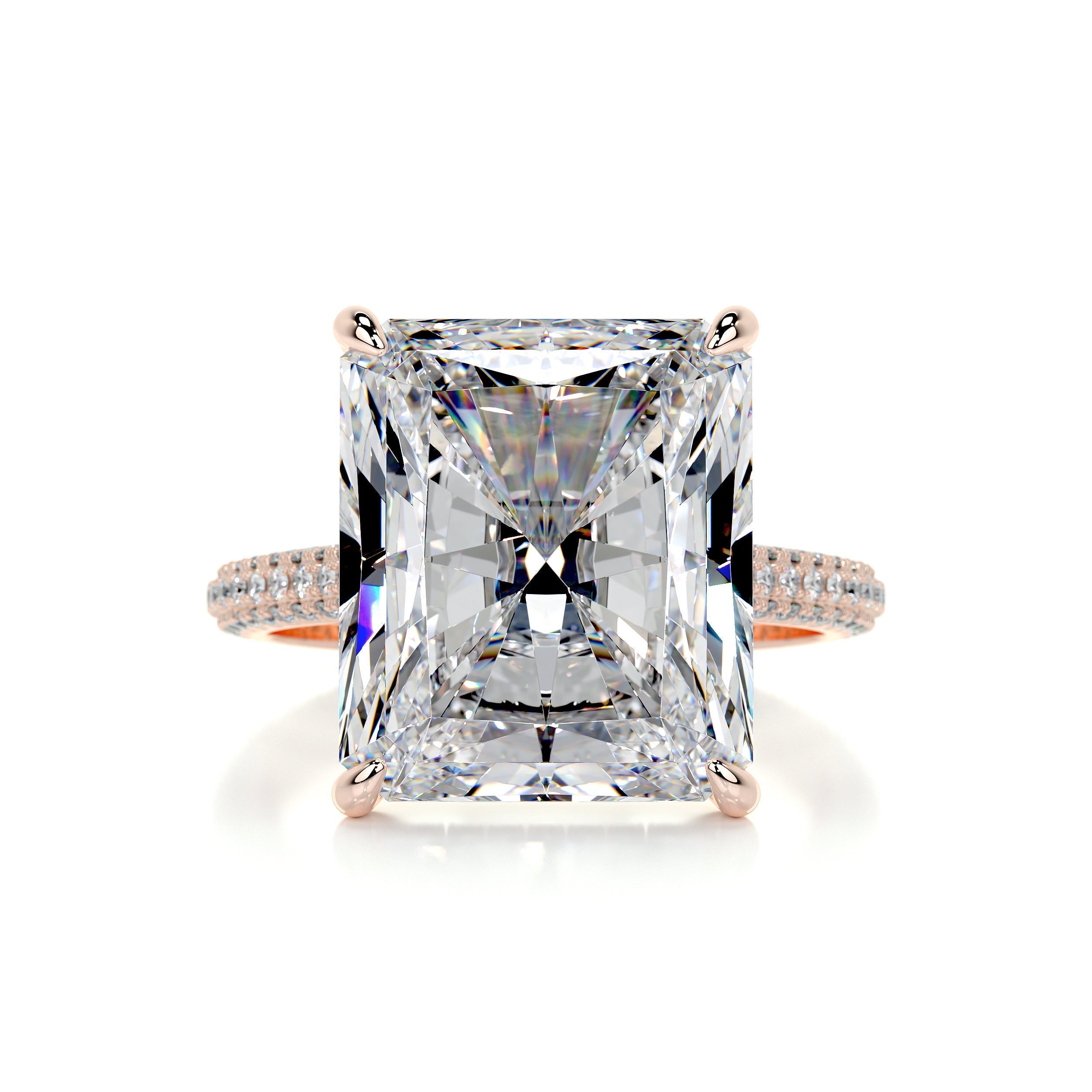 8.0 ct Radiant Cut Moissanite Triple Pavé Engagement Ring