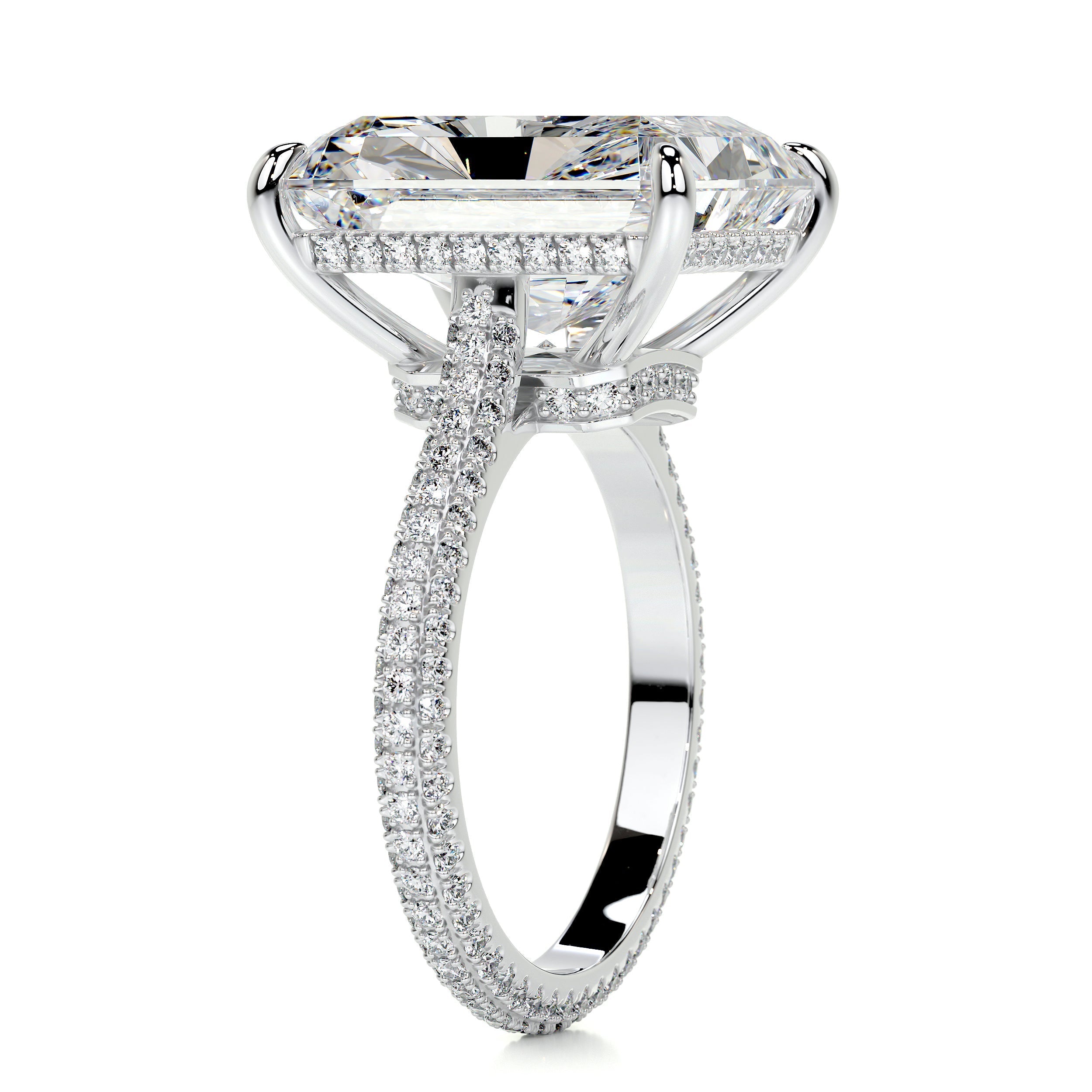8.0 ct Radiant Cut Moissanite Triple Pavé Engagement Ring
