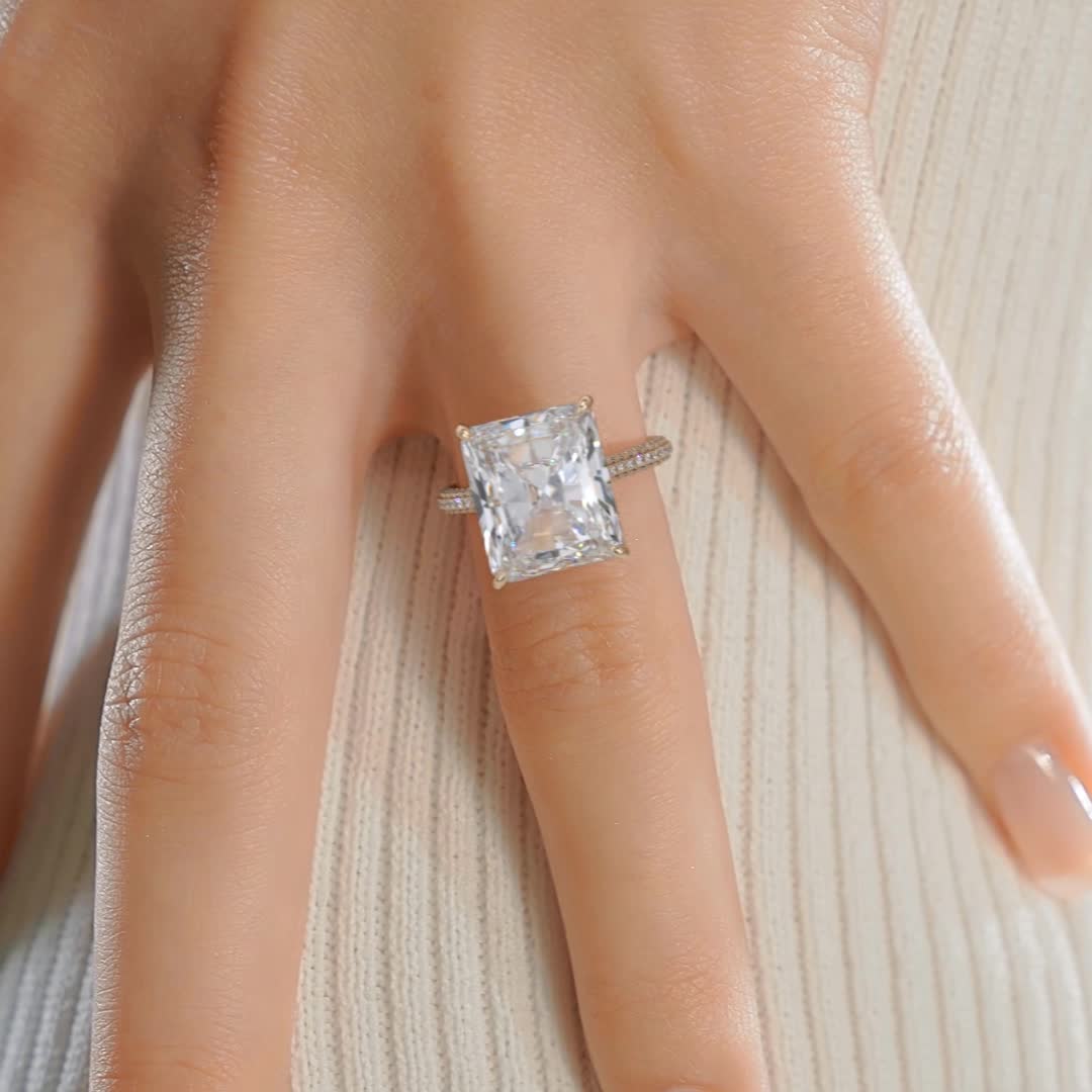 8.0 ct Radiant Cut Moissanite Triple Pavé Engagement Ring
