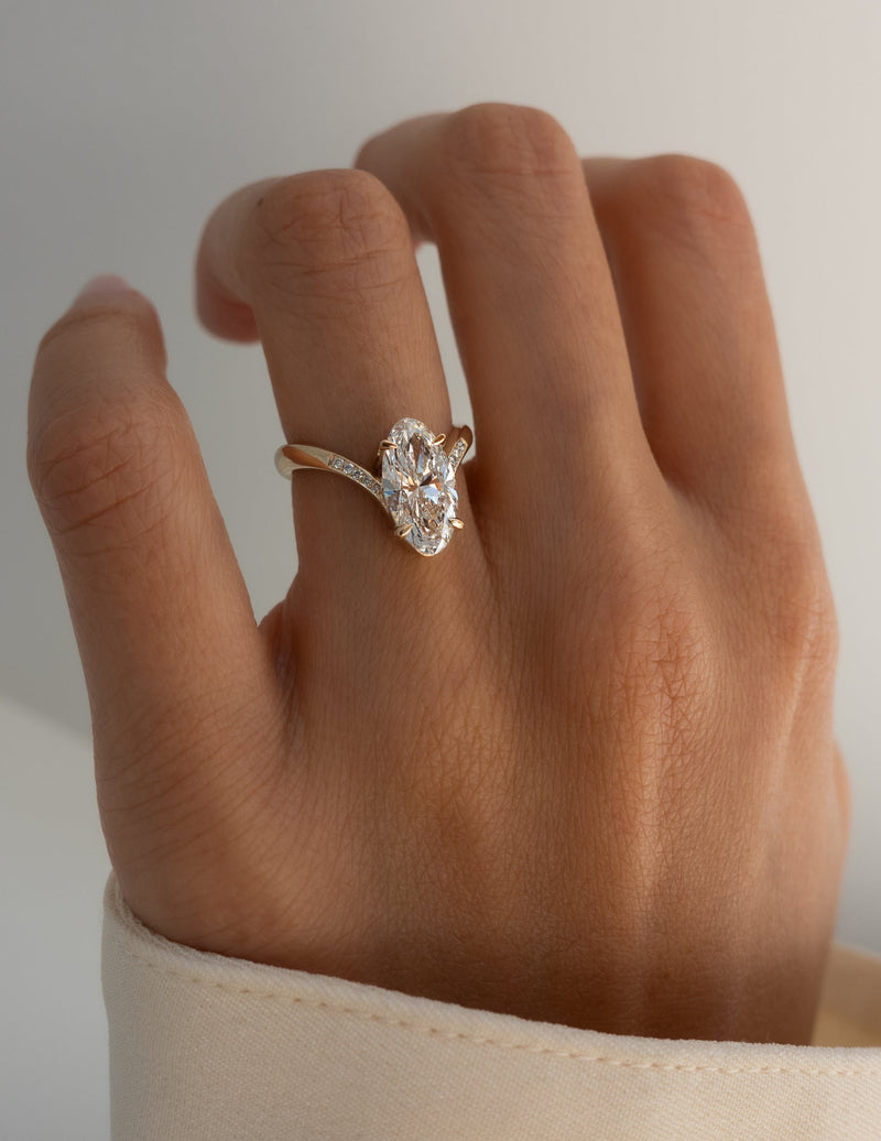1.50CT-2.50CT Elongated Oval Cut Moissanite Pave Diamond Eve Engagement Ring