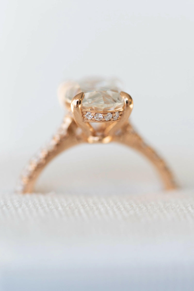 3.0 CT Oval Moissanite Solitaire Pave Setting Engagement Ring