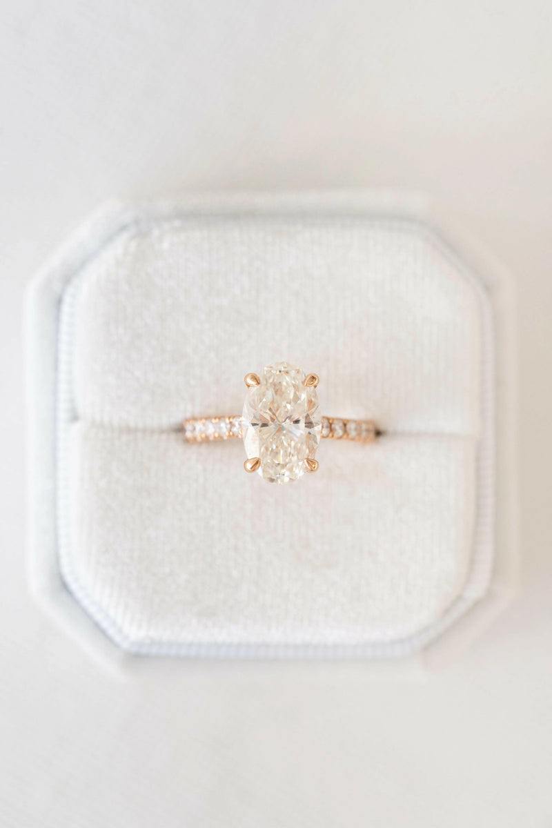 3.0 CT Oval Moissanite Solitaire Pave Setting Engagement Ring