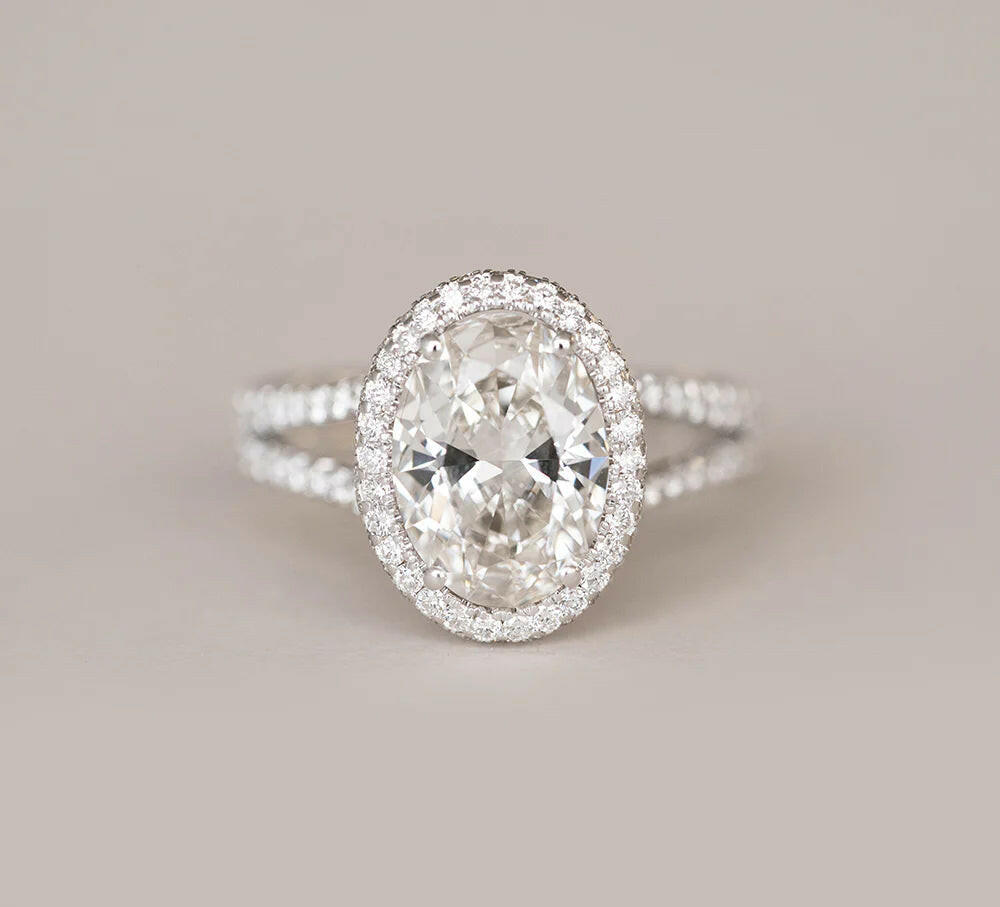 2.29CT Oval Moissanite Halo Split Shank Style Engagement Ring