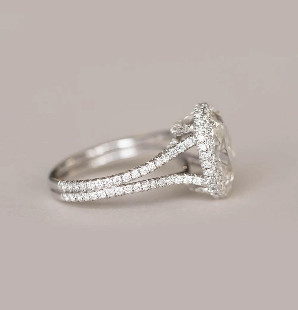 2.29CT Oval Moissanite Halo Split Shank Style Engagement Ring
