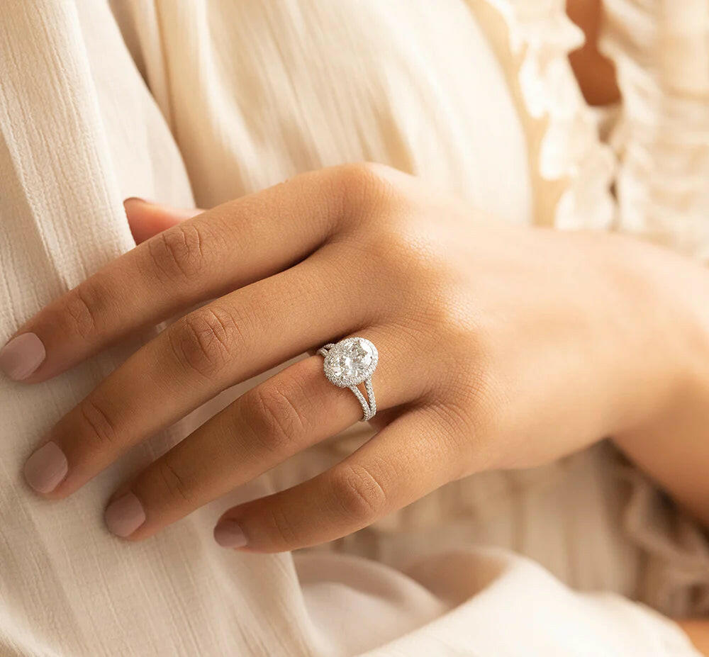 2.29CT Oval Moissanite Halo Split Shank Style Engagement Ring