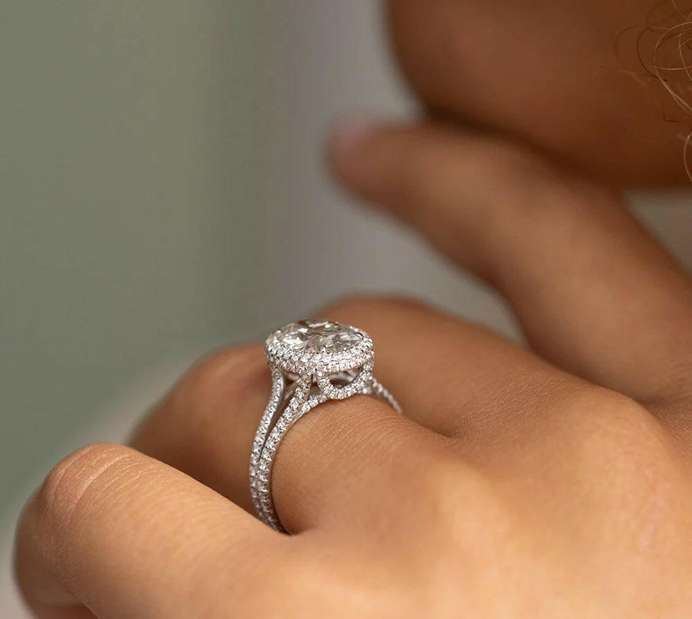 2.29CT Oval Moissanite Halo Split Shank Style Engagement Ring