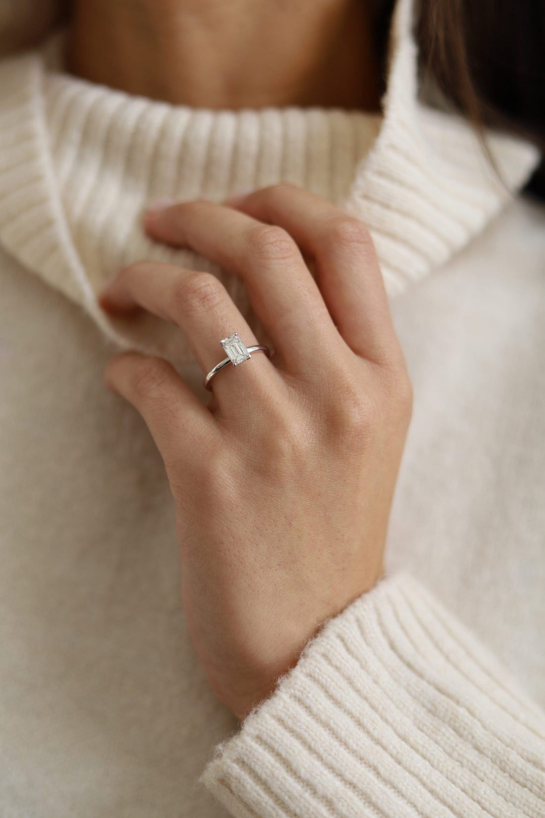 1.30CT Emerald Cut Moissanite Hidden Halo Diamond Engagement Ring