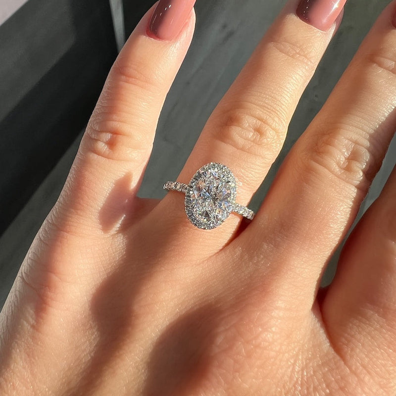 1.50-3.50 CT Oval CVD Diamond Halo Pave Setting Engagement Ring
